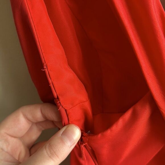 Prom Sherri Hill Red Satin-Finish Dress with Train and High Leg Slit 12 - Picture 8 of 10